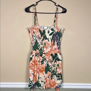 NWT H&M Women’s Floral Tropical Multicolor Smocked Tie Waist Tank Romper